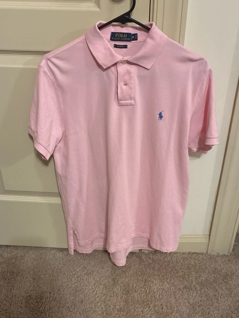Polo by Ralph Lauren Men’s Light Pink Polo with Blue Pony